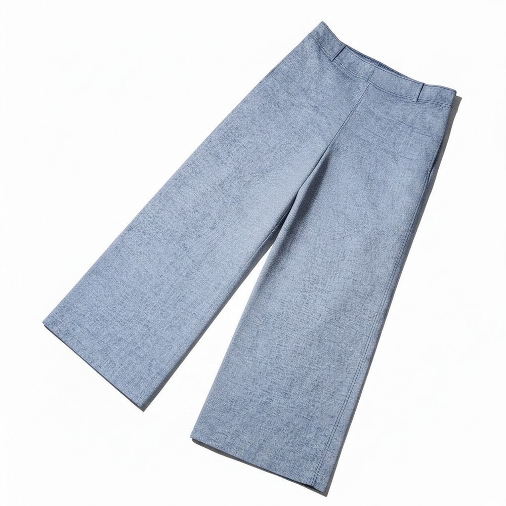 NWT Lane Bryant Pants Size 16 Blue Linen Blend Straight Wide Leg Pull On Trouser